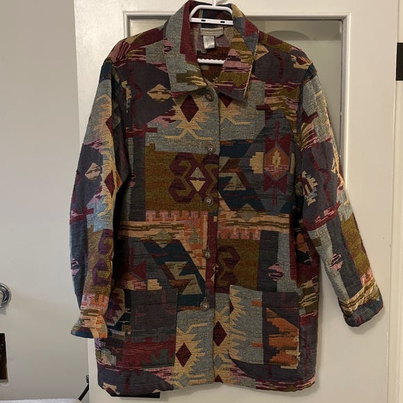 Coldwater Creek Tapestry Brocade Chore Coat | Lg. - Picture 1 of 5